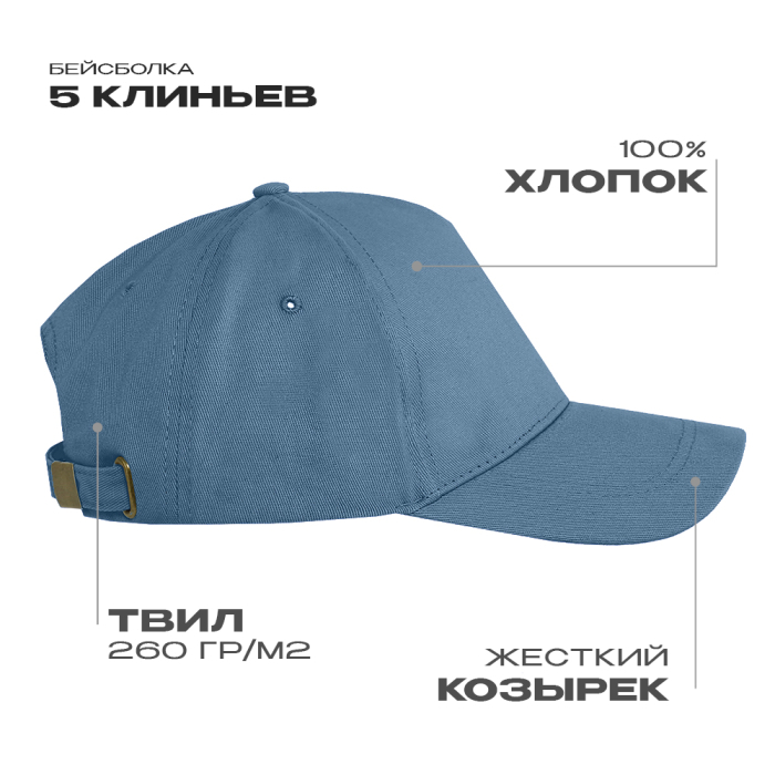 Бейсболка STAN 5 клиньев хлопок 260, 12, Деним, (77) (56-58/ONE SIZE)