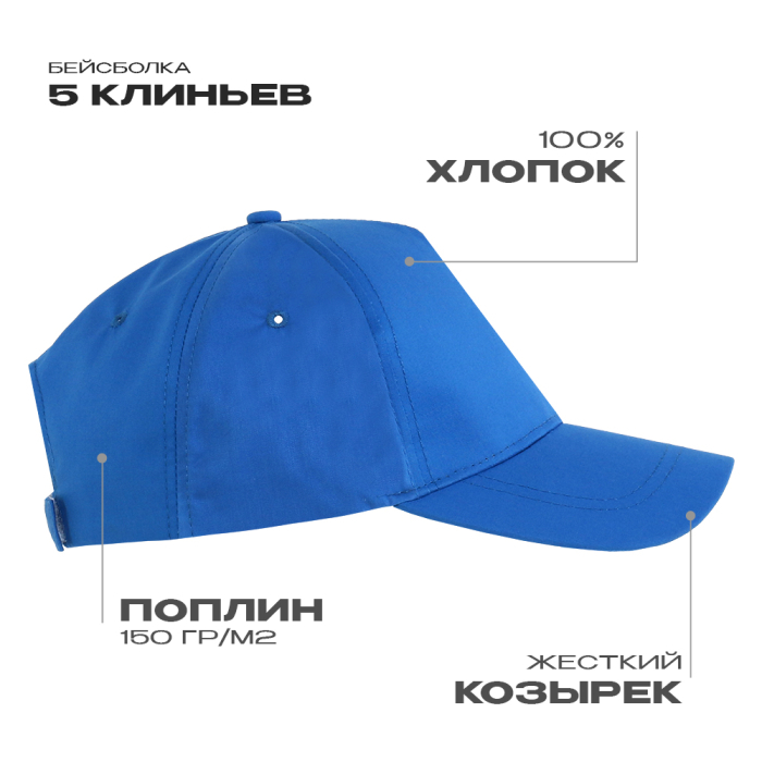 Бейсболка STAN 5 клиньев хлопок, 150, 13, Синий, (16/1) (56-58/ONE SIZE)