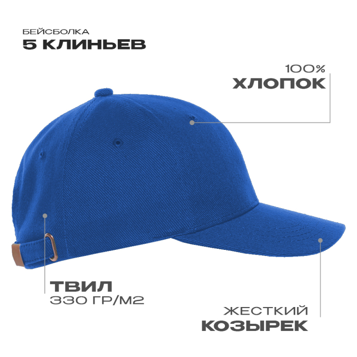 Бейсболка STAN 5 клиньев хлопок 330, 01, Синий, (16/1) (56-58)