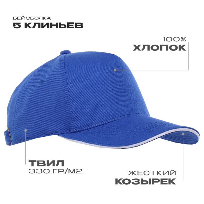Бейсболка с кантом STAN 5 клиньев хлопок 330, 04, Синий, (16/1) (56-58)